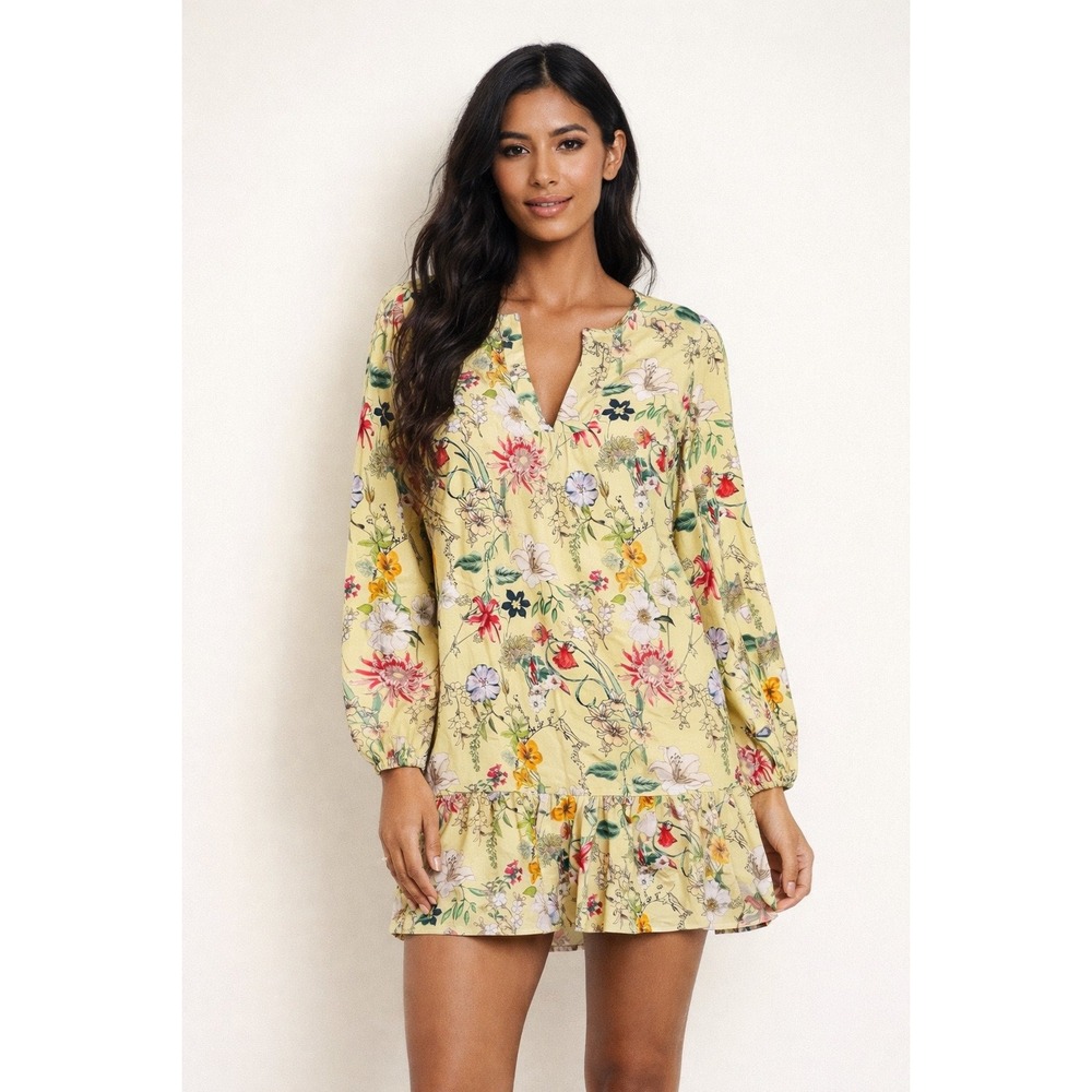 Parker Floral Yellow‎ Dress | Spring Floral Bird Print Size Small